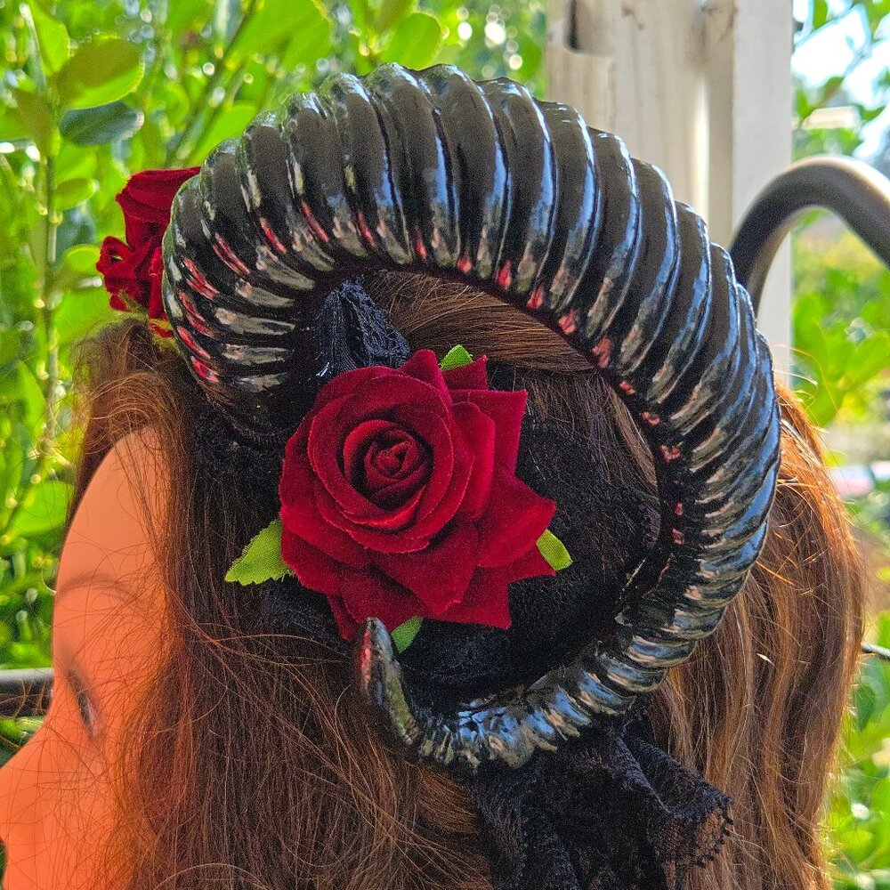 Sold - Sheep Horn Floral Hair Band Halloween Gothic Costume Headband Cosplay
